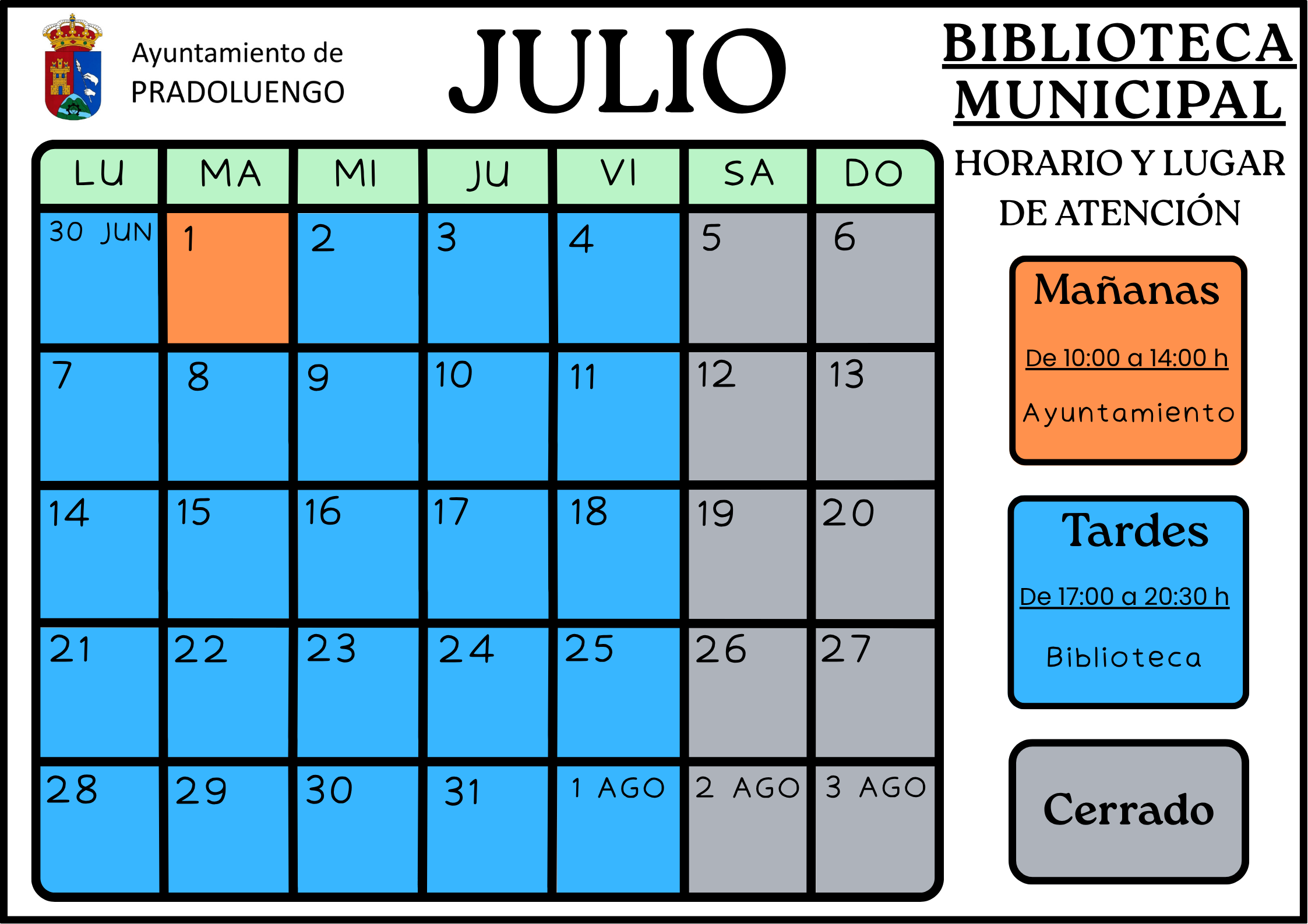 MES DE JULIO - CALENDARIO BIBLIOTECA VERANO
