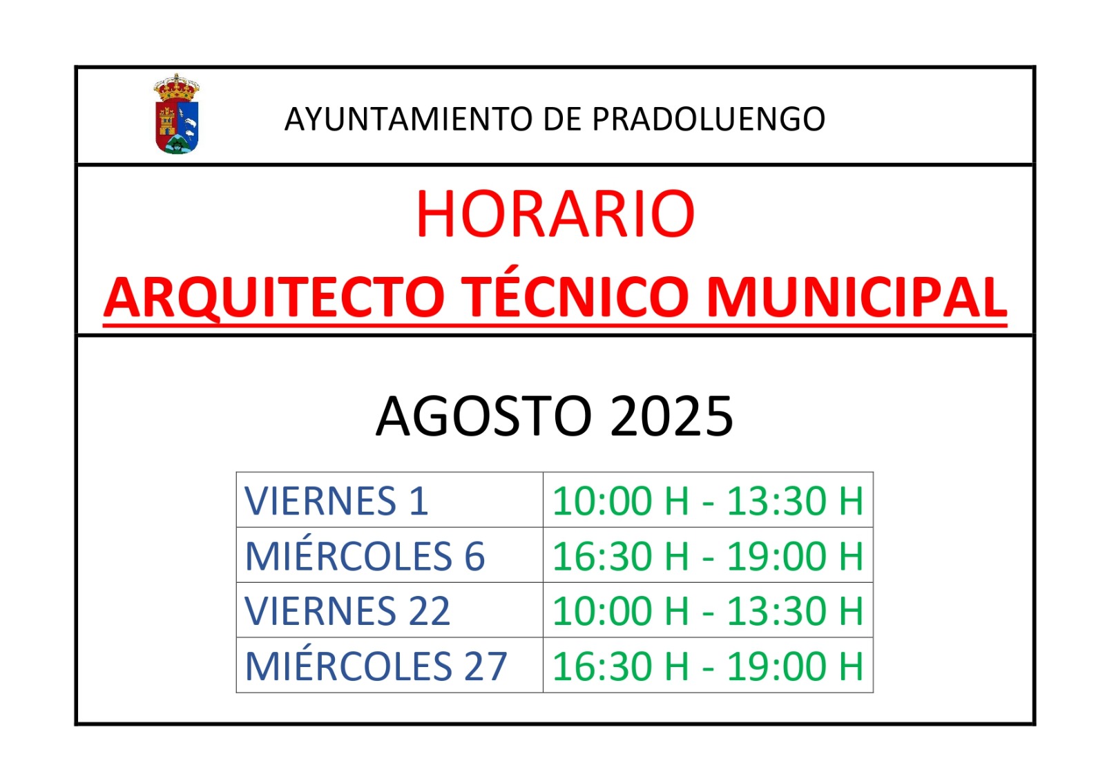 CITAS ARQUITECTO TÉCNICO MUNICIPAL - AGOSTO 2025