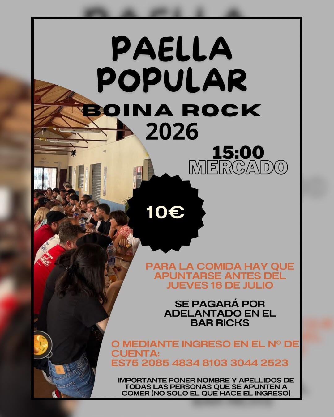 🥘 PAELLA POPULAR BOINA ROCK 2026 🥘